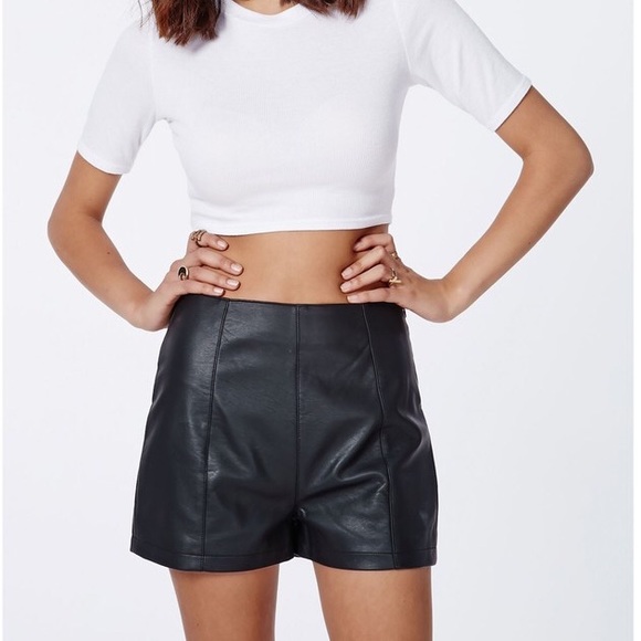 Missguided Pants - High Waist Faux Leather Shorts